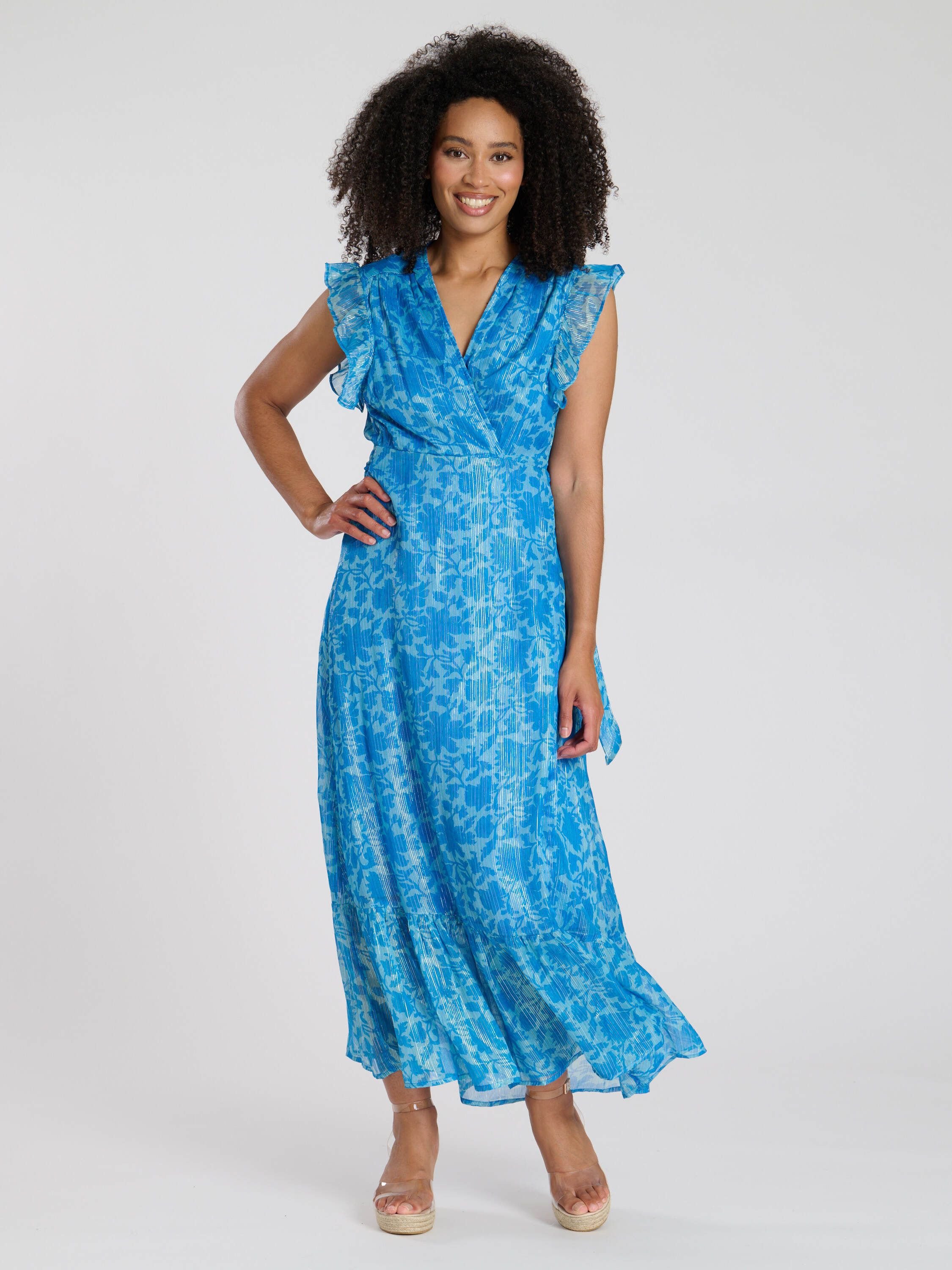 South Beach South Beach Women's Printed Frill Shoulder Wrap Midi Dress - 2