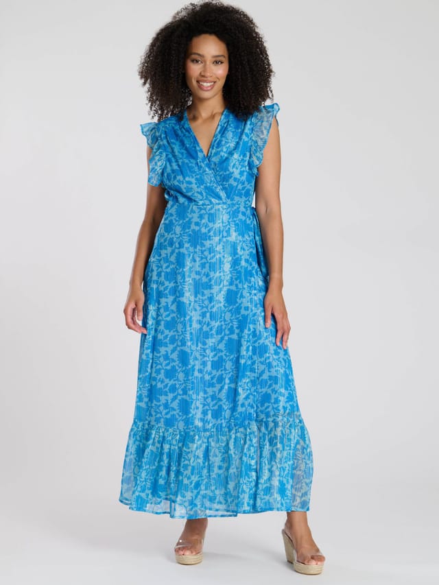 South Beach South Beach Women's Printed Frill Shoulder Wrap Midi Dress - 2