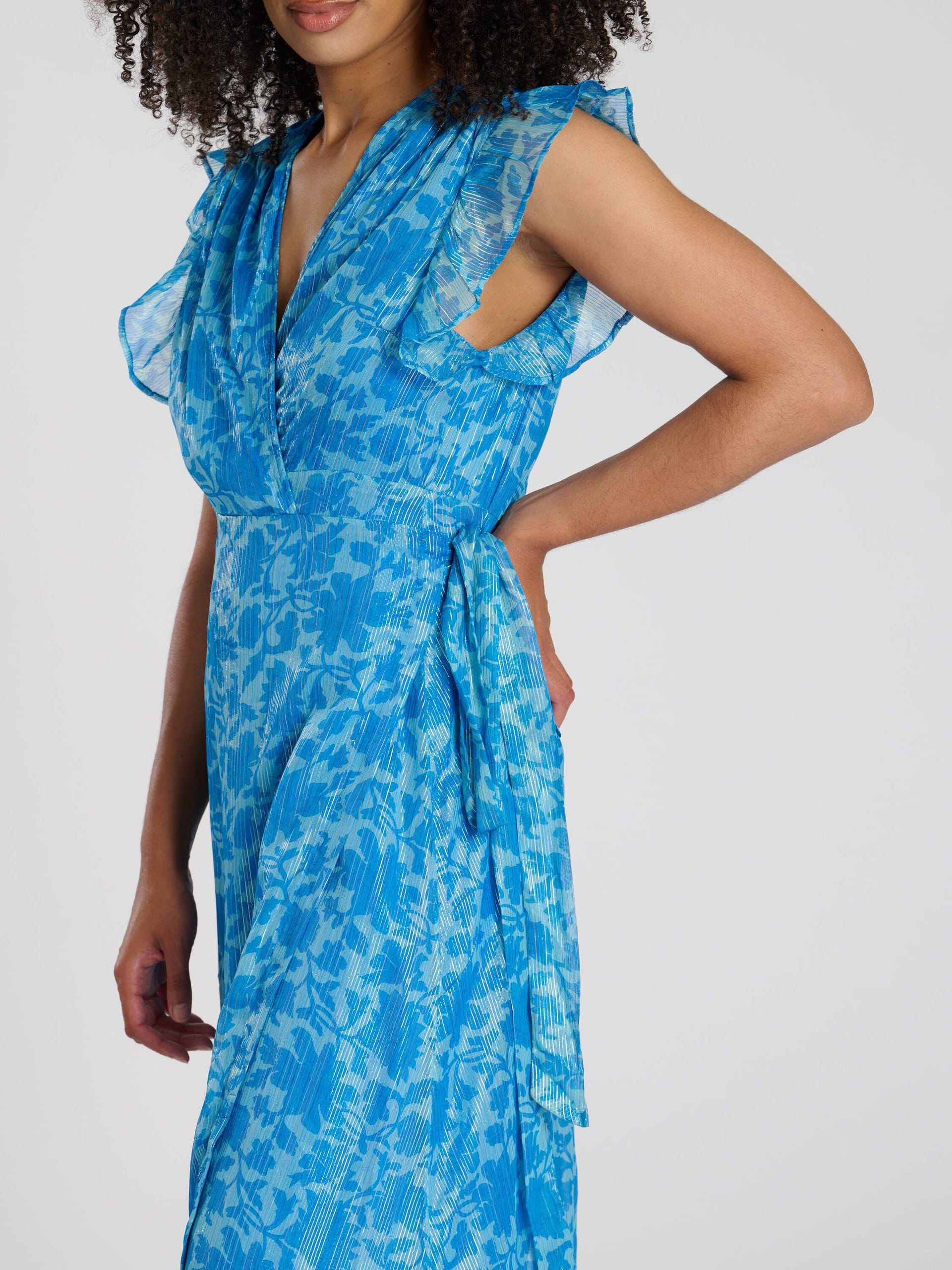 South Beach South Beach Women's Printed Frill Shoulder Wrap Midi Dress - 4