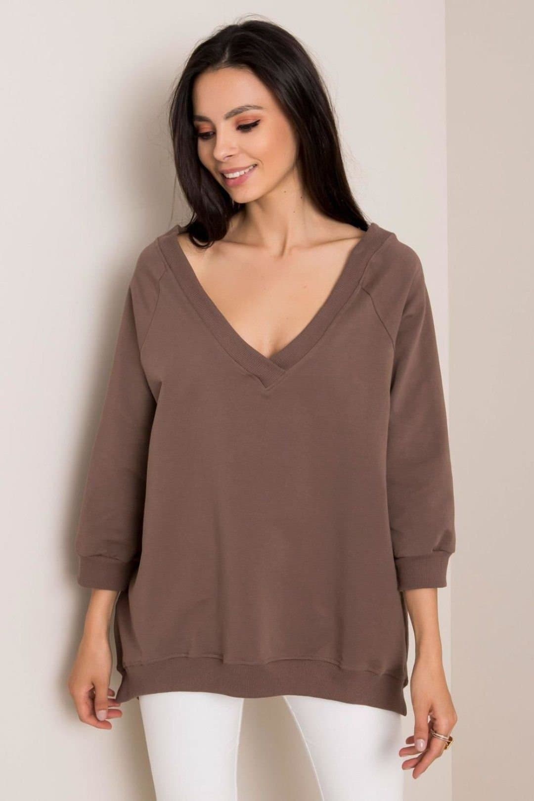 Love Lace Love Lace Women's Loose Fit Heart Neck Sweatshirt in Brown