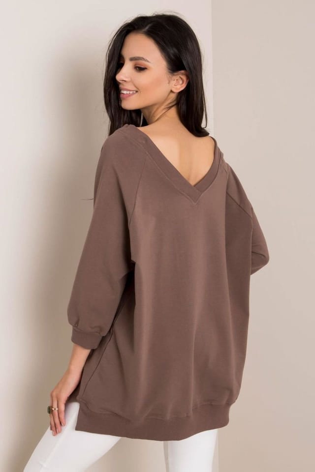 Love Lace Love Lace Women's Loose Fit Heart Neck Sweatshirt in Brown - 2