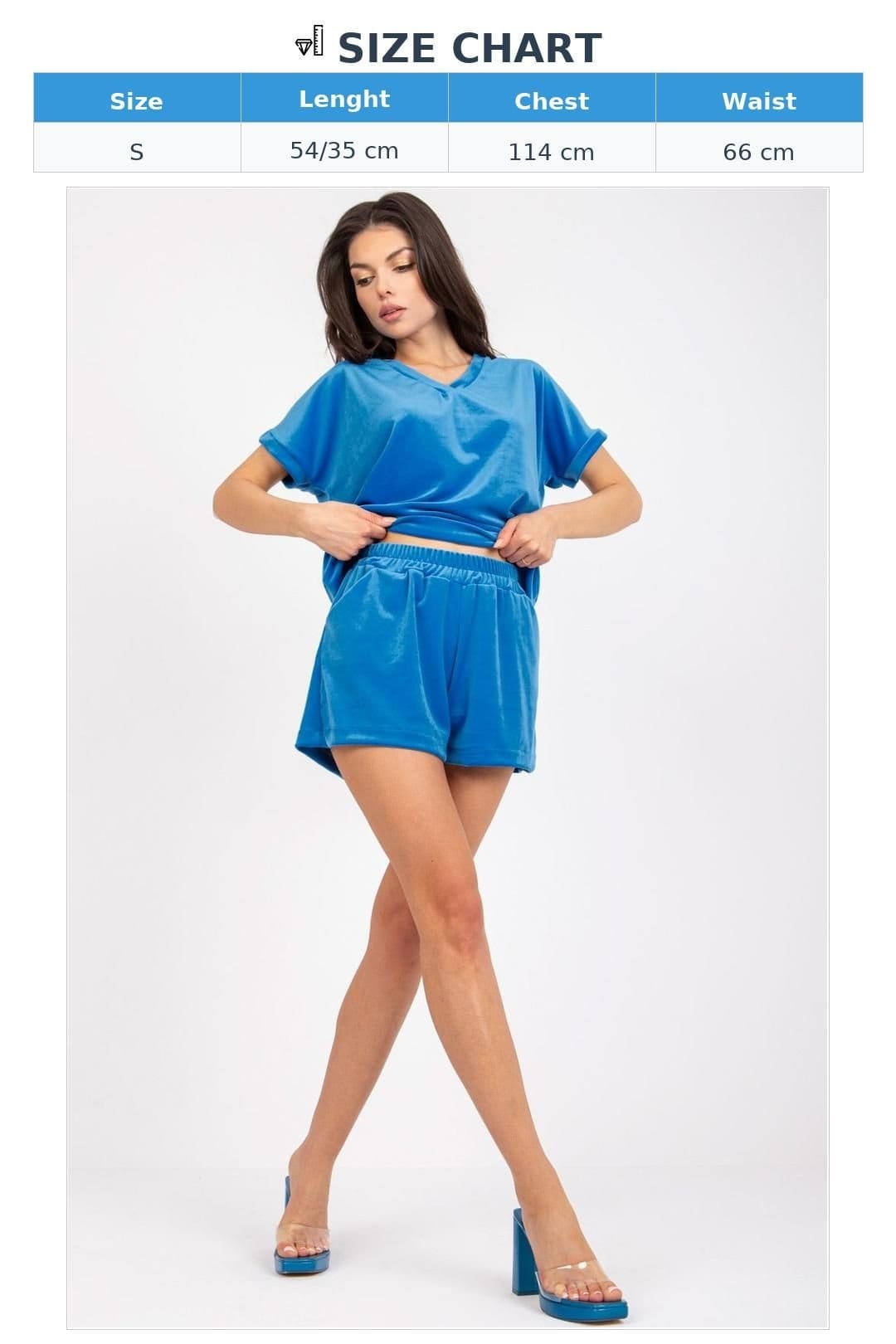Love Lace Love Lace Women's Velour Heart Neck Blouse & Shorts Set in Blue - 4