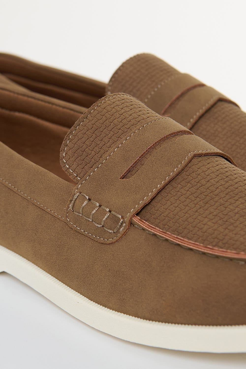 Threadbare Threadbare Men's Textured Faux Suede Penny Loafers in Taupe - 4