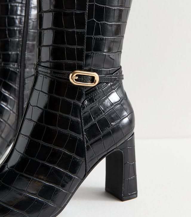 New Look Women's Black Snakeskin Effect Faux Leather Knee High Boots Vegan New Look - 3