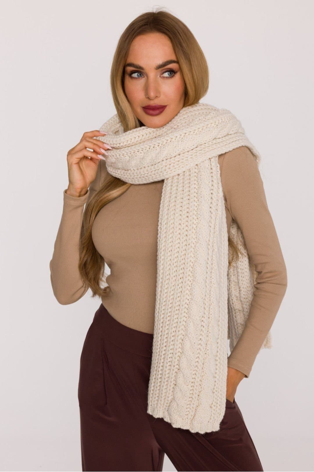 Love Lace Love Lace Beige Braided Knit Scarf Shawl