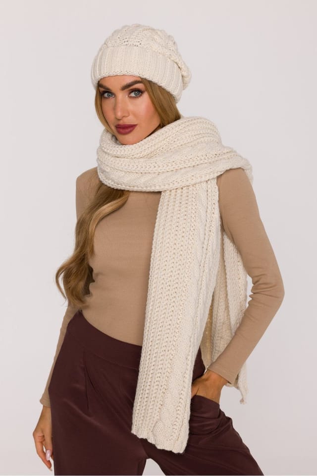 Love Lace Love Lace Women's Braided Knit Scarf Shawl Soft Thick Yarn Warm Everyday Wrap in Beige - 2