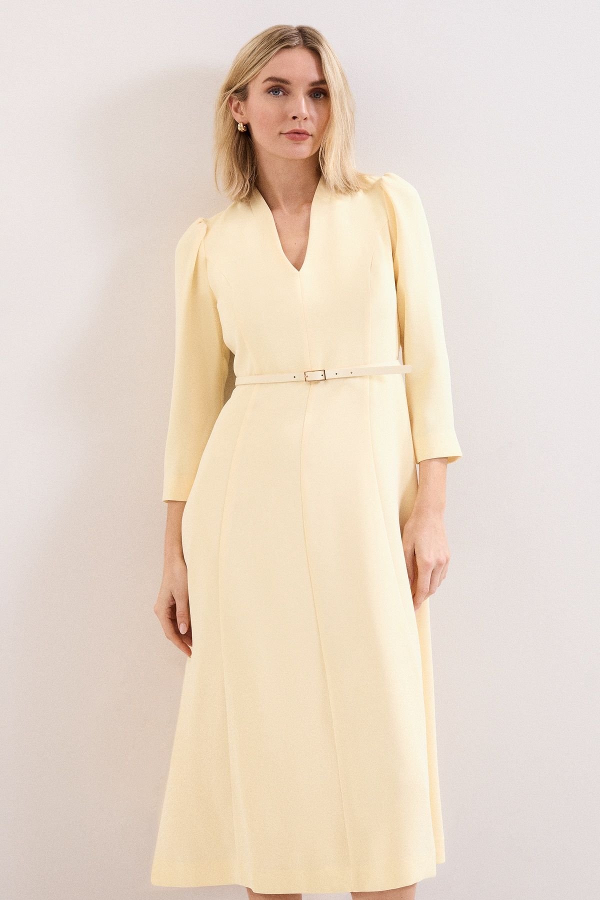 Phase Eight Phase Eight Women's Danielle Belted Midi Dress in Lemon - 3