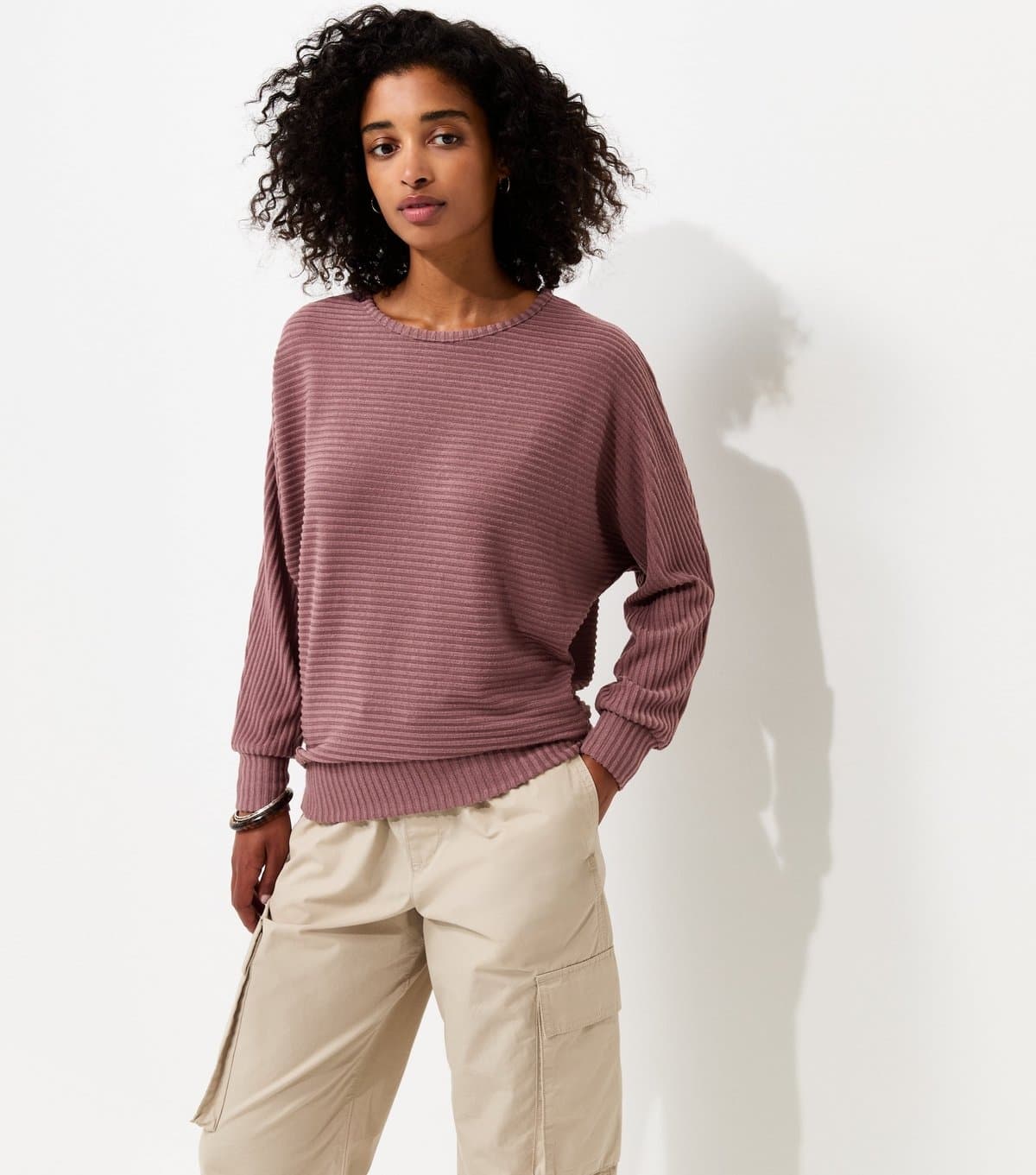 New Look Women's Pink Soft Touch Ribbed Batwing Sleeve Top New Look