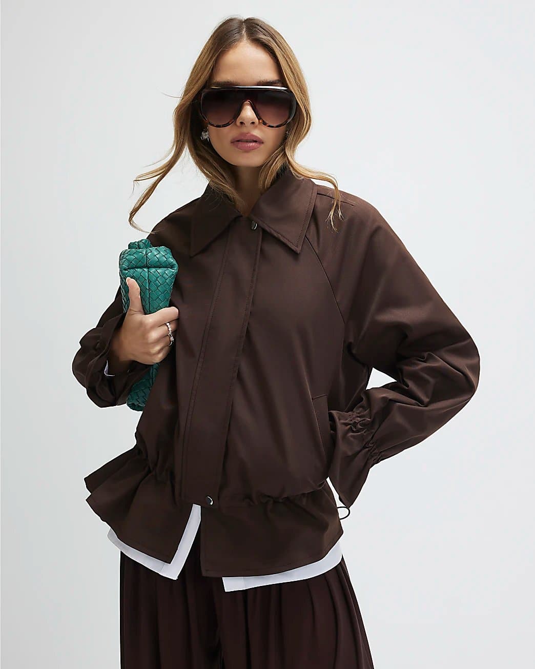 River Island River Island Womens Brown Drop Hem Drawstring Jacket