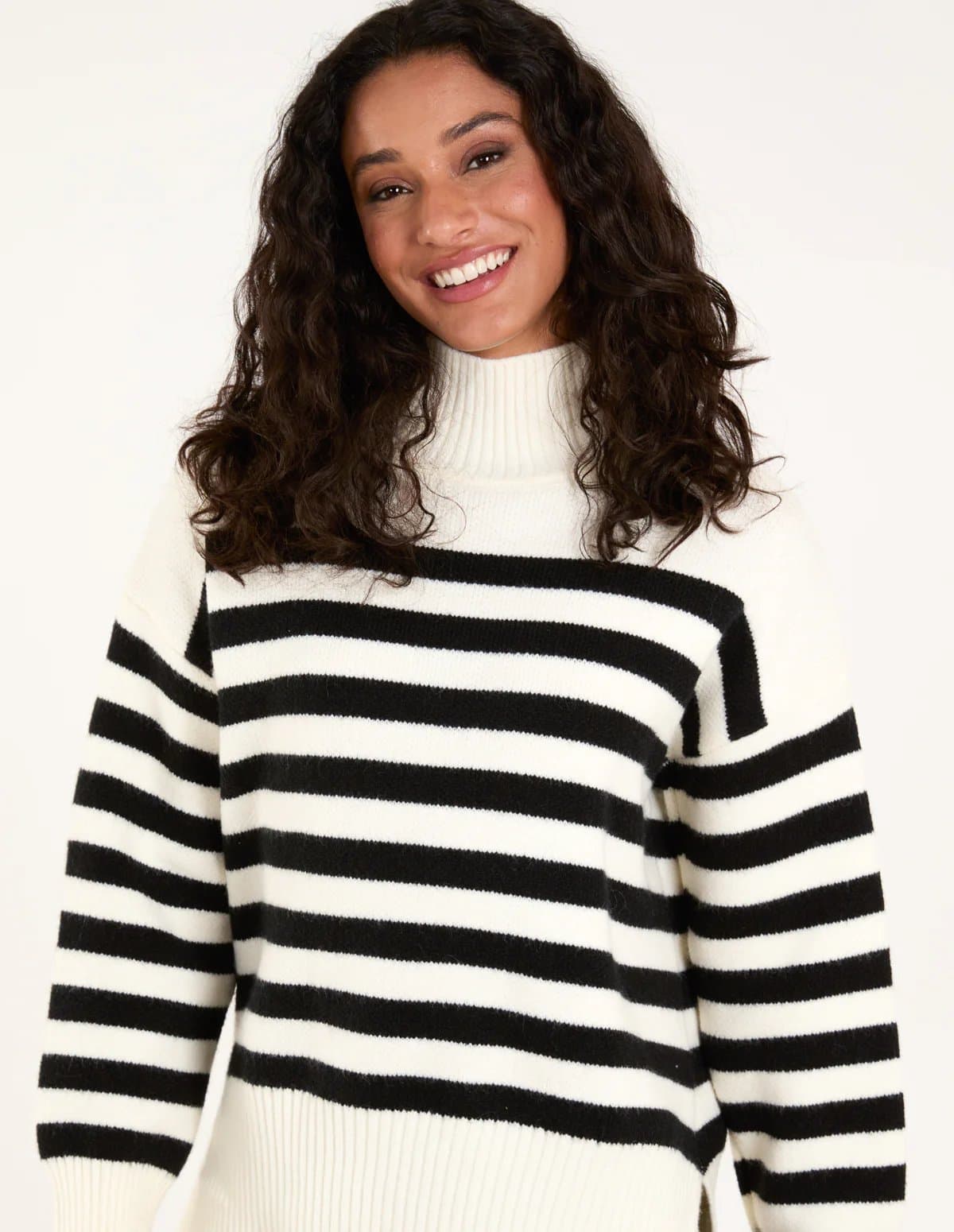 Blue Vanilla High Neck Striped Jumper