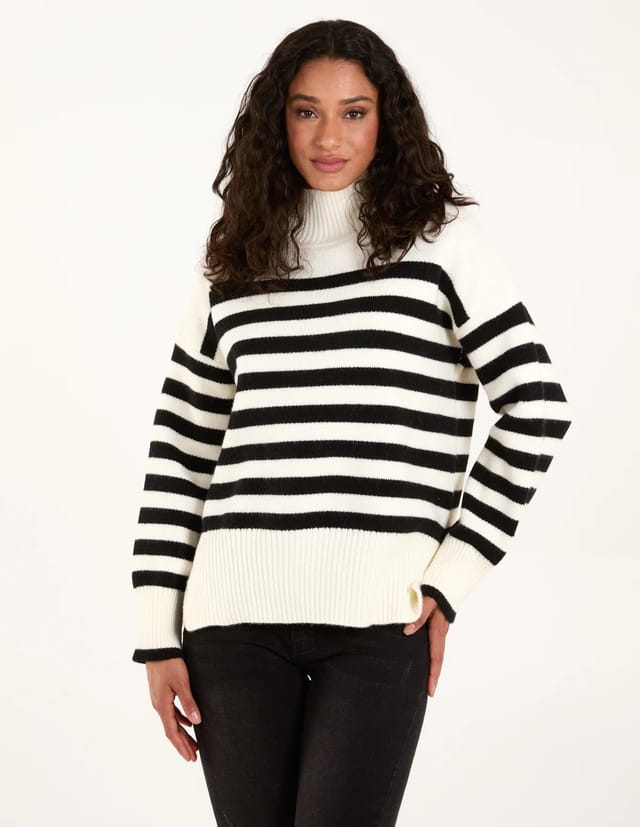 Blue Vanilla High Neck Striped Jumper - 2