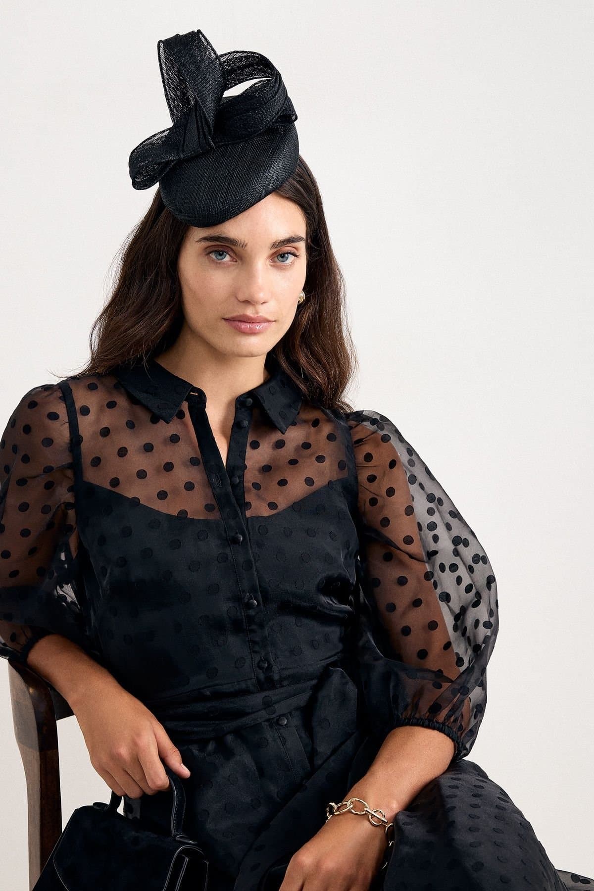 Phase Eight Phase Eight Black Twisted Bow Pillbox Fascinator
