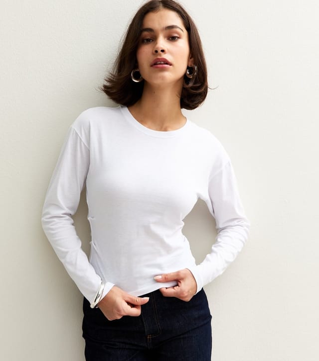 New Look Women's White Long Sleeve Pleated Side Corset Top New Look - 3