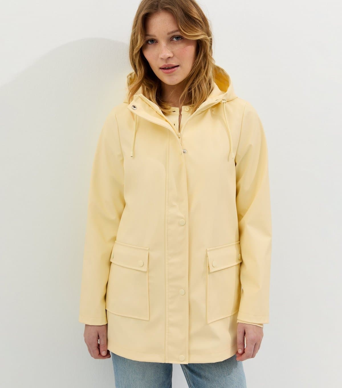 New Look Women's Light Yellow Water Resistant Drawstring Hood Rain Anorak New Look