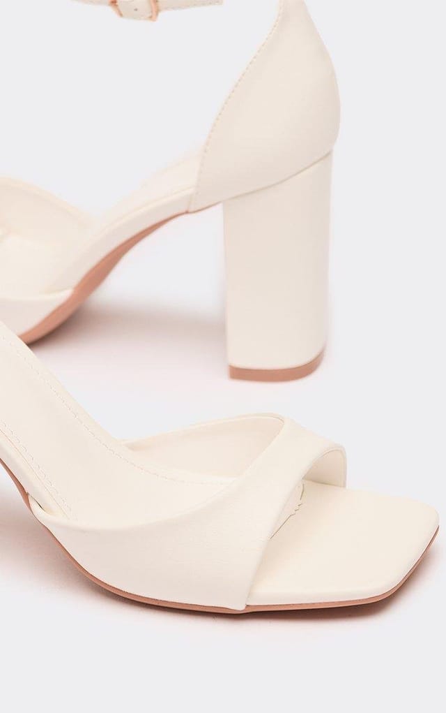 EGO Buddi Ankle Strap Peep Toe Block Heel In White Faux Leather, Women's Size UK 3 - 2