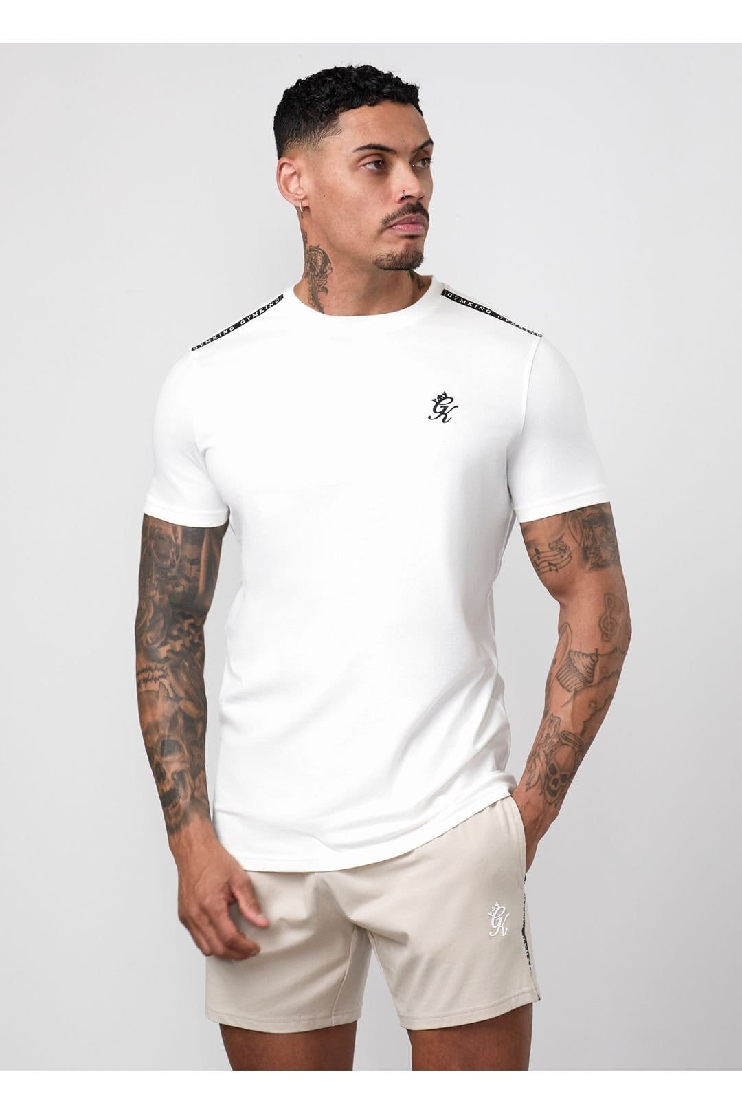 Gym King Men's Cream Linear Taped Tee