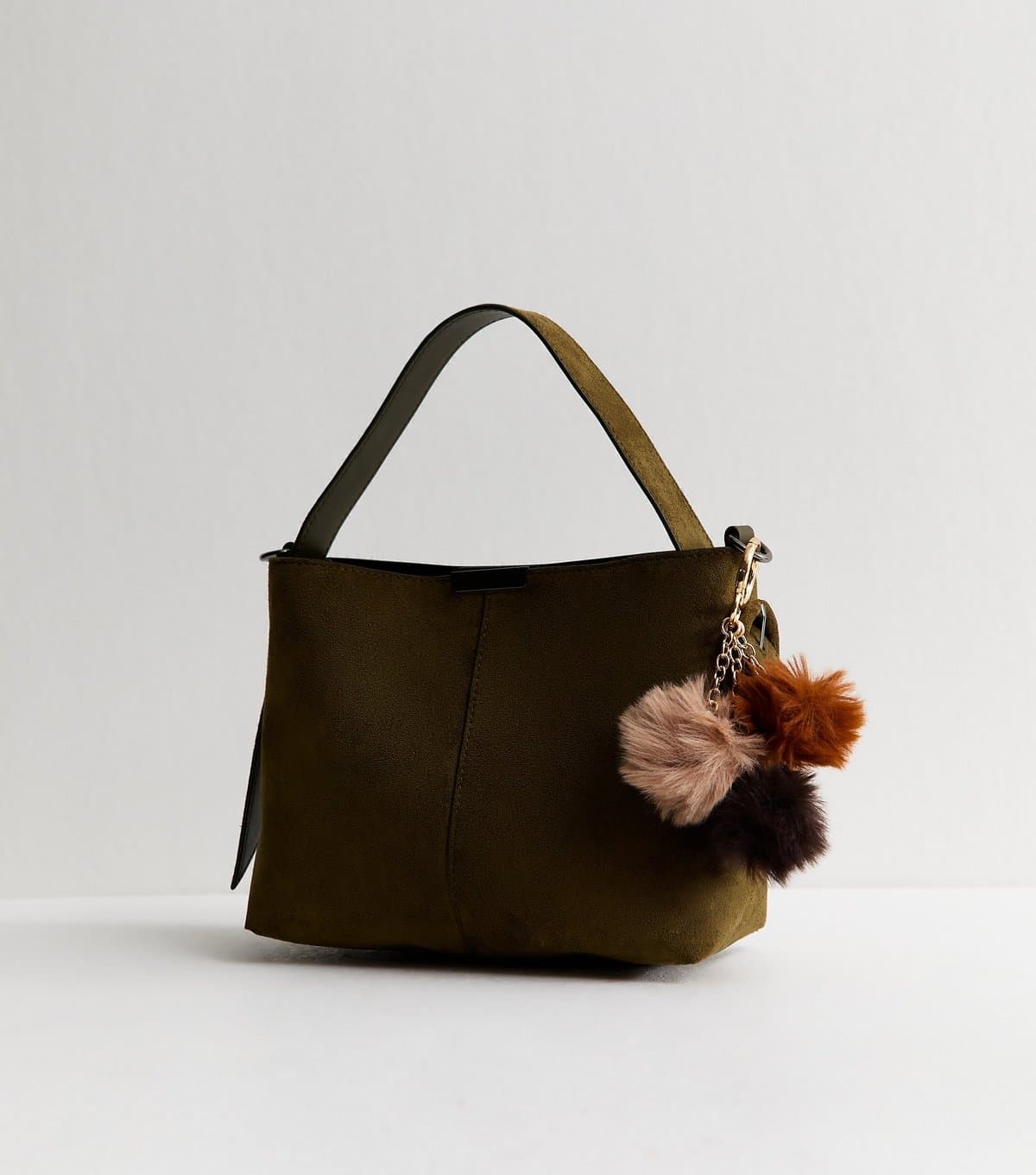 New Look Dark Brown Three Pom Fluffy Bag Charm New Look