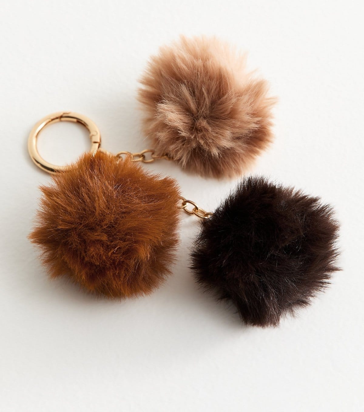 New Look Dark Brown Three Pom Fluffy Bag Charm New Look - 4