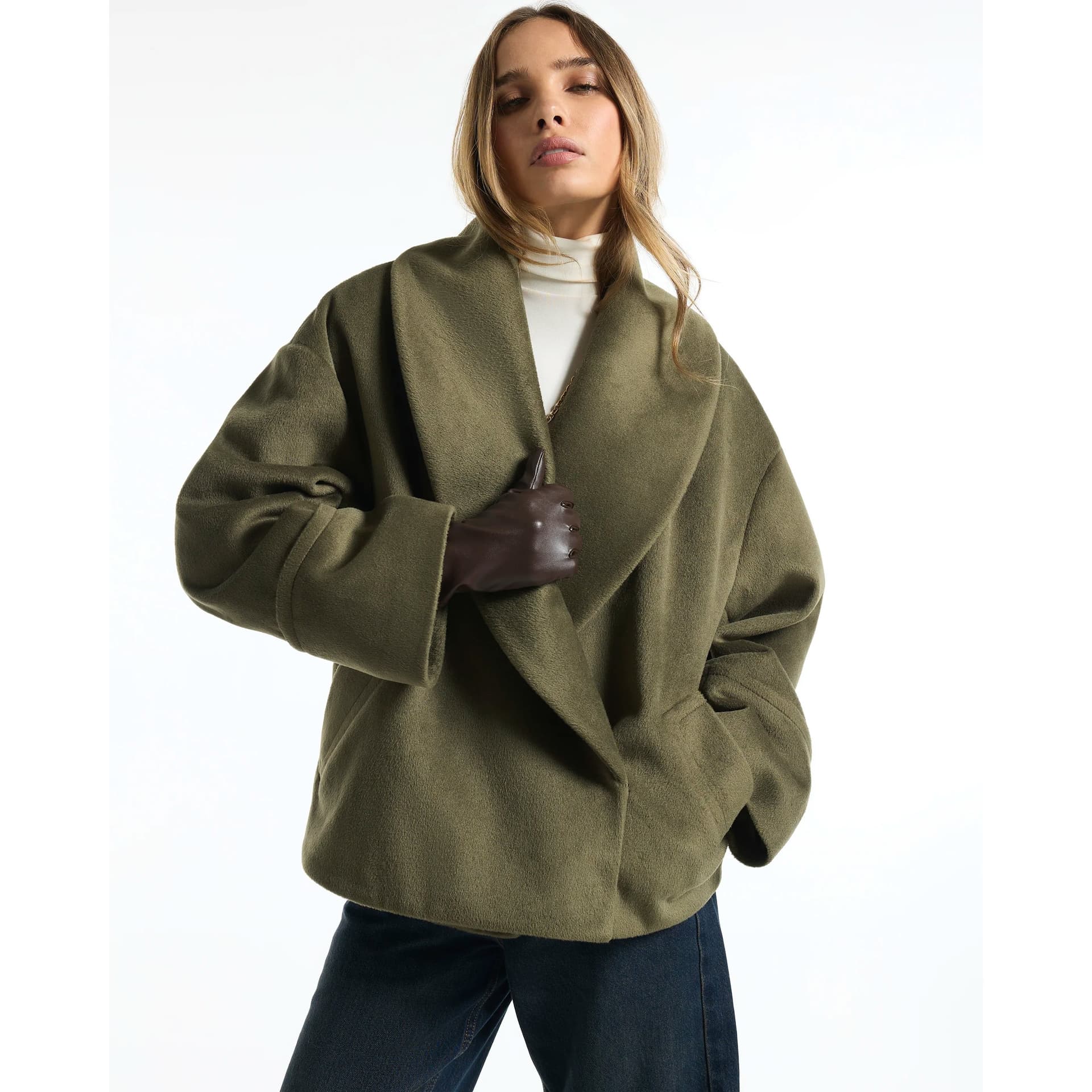 River Island River Island Womens Green Shawl Cocoon Coat