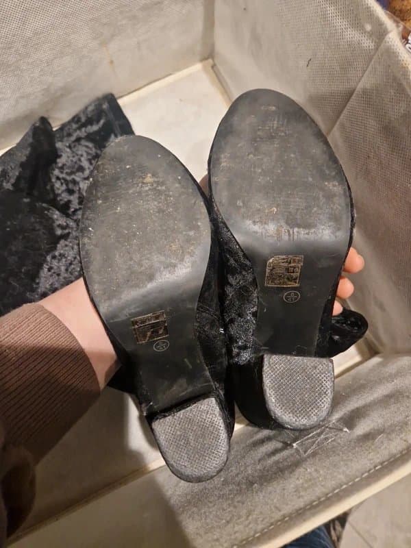 ASOS Size 41 (UK 8) Thigh high black crushed velvet boots High heels Good condition