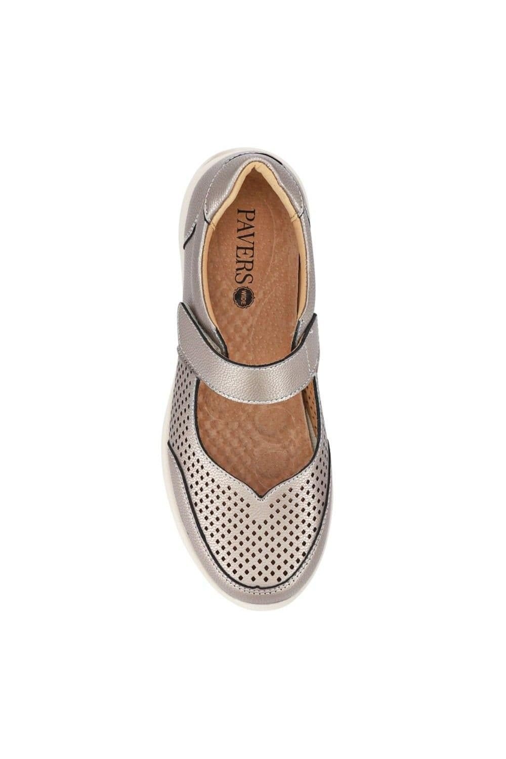Pavers Pavers Women's Wide Fit Chunky Leather Mary Janes in Metallics - 4