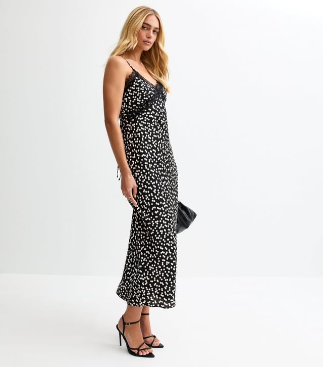 New Look Women's Black Polka Dot Lace Trim Midi Dress New Look - 3