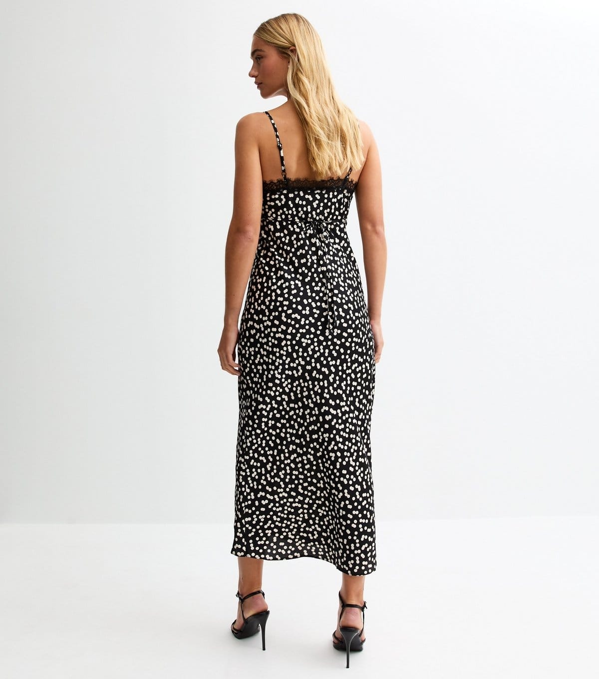 New Look Women's Black Polka Dot Lace Trim Midi Dress New Look - 4