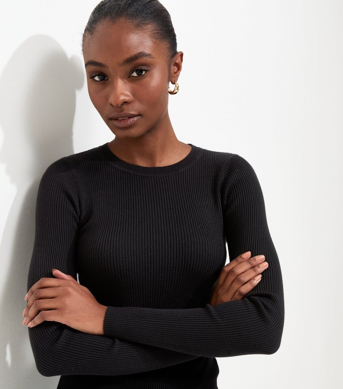 New Look Women's Black Ribbed Lightweight Crew Neck Jumper New Look