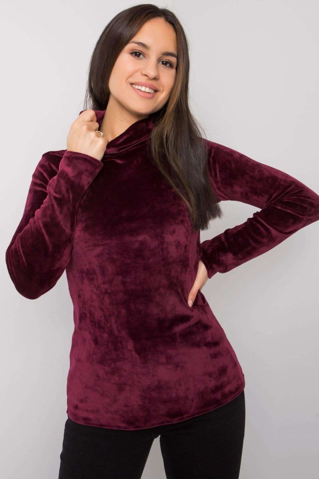 Love Lace Burgundy Velour Turtleneck Top