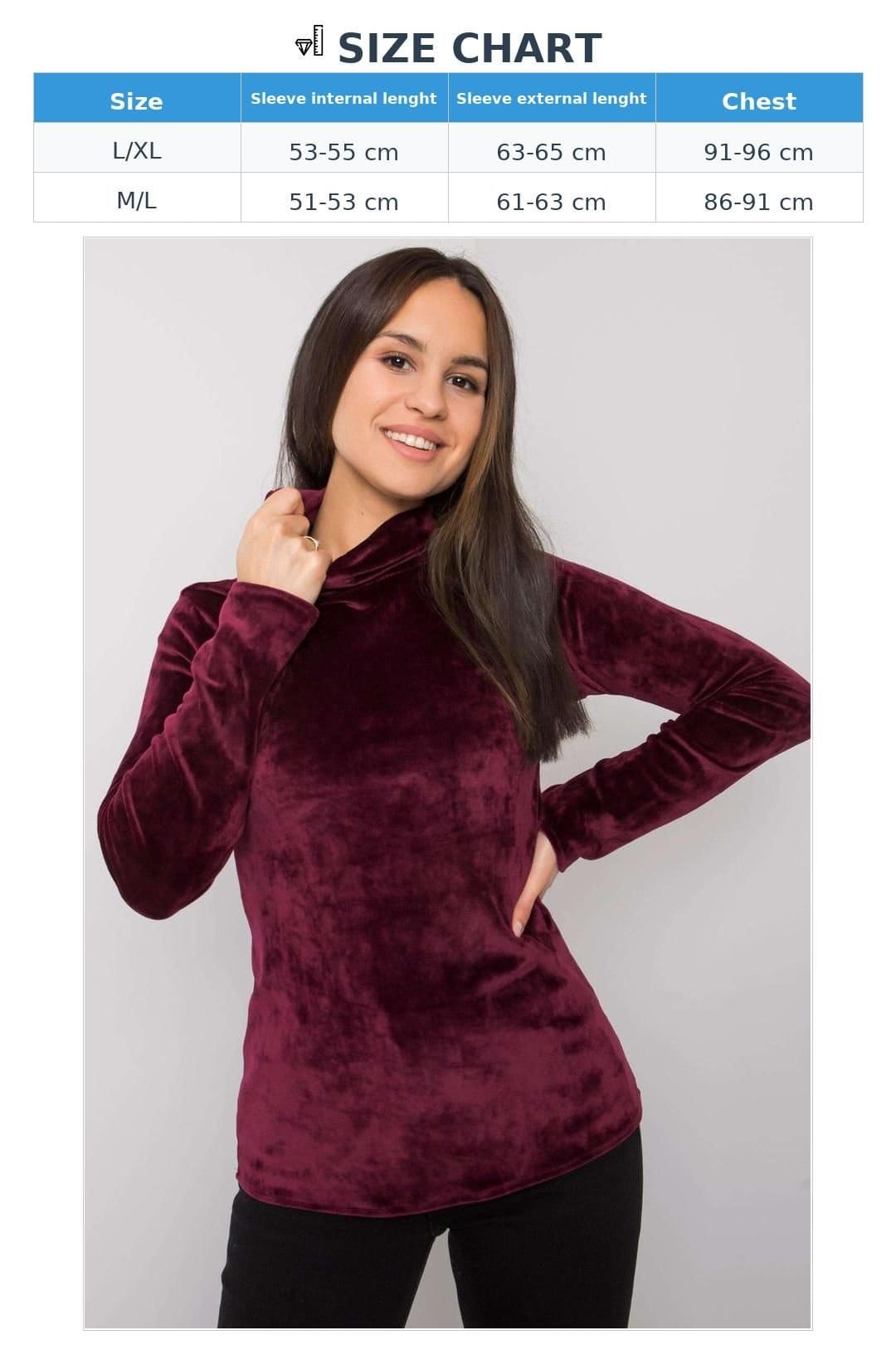 Love Lace Love Lace Women's Velour Turtleneck Straight Long Sleeve Top in Burgundy - 4