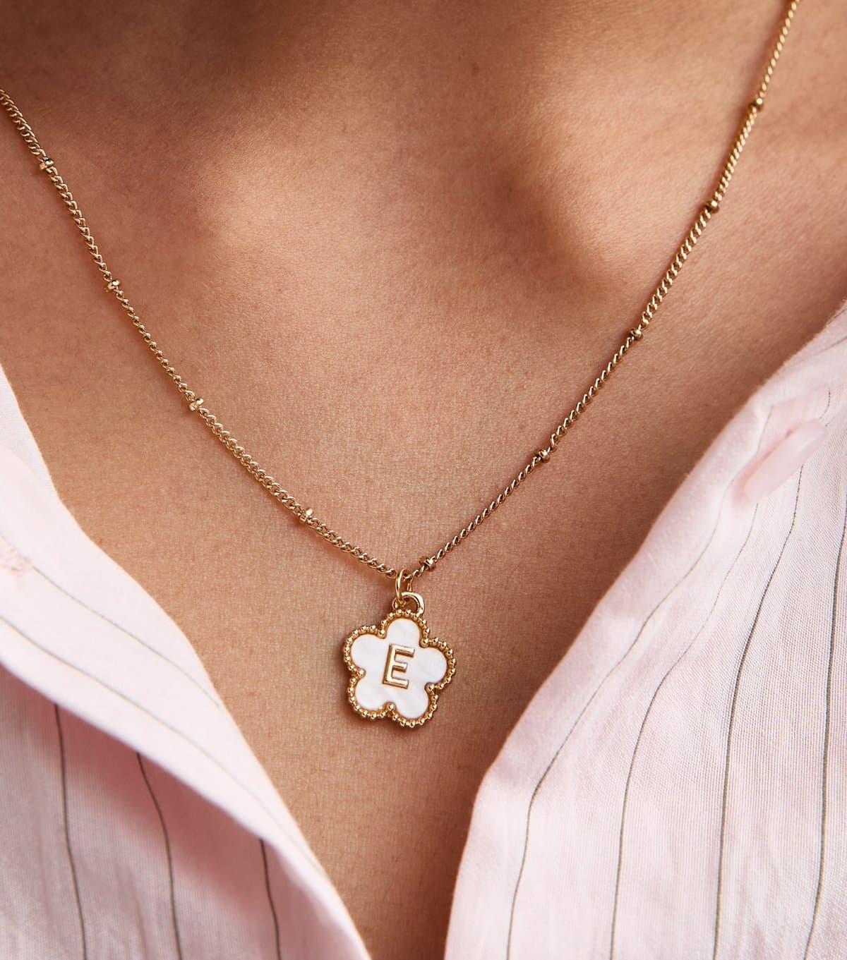 New Look 18ct Gold Plated Initial E Flower Necklace New Look