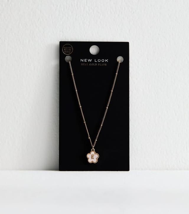 New Look 18ct Gold Plated Initial E Flower Necklace New Look - 3