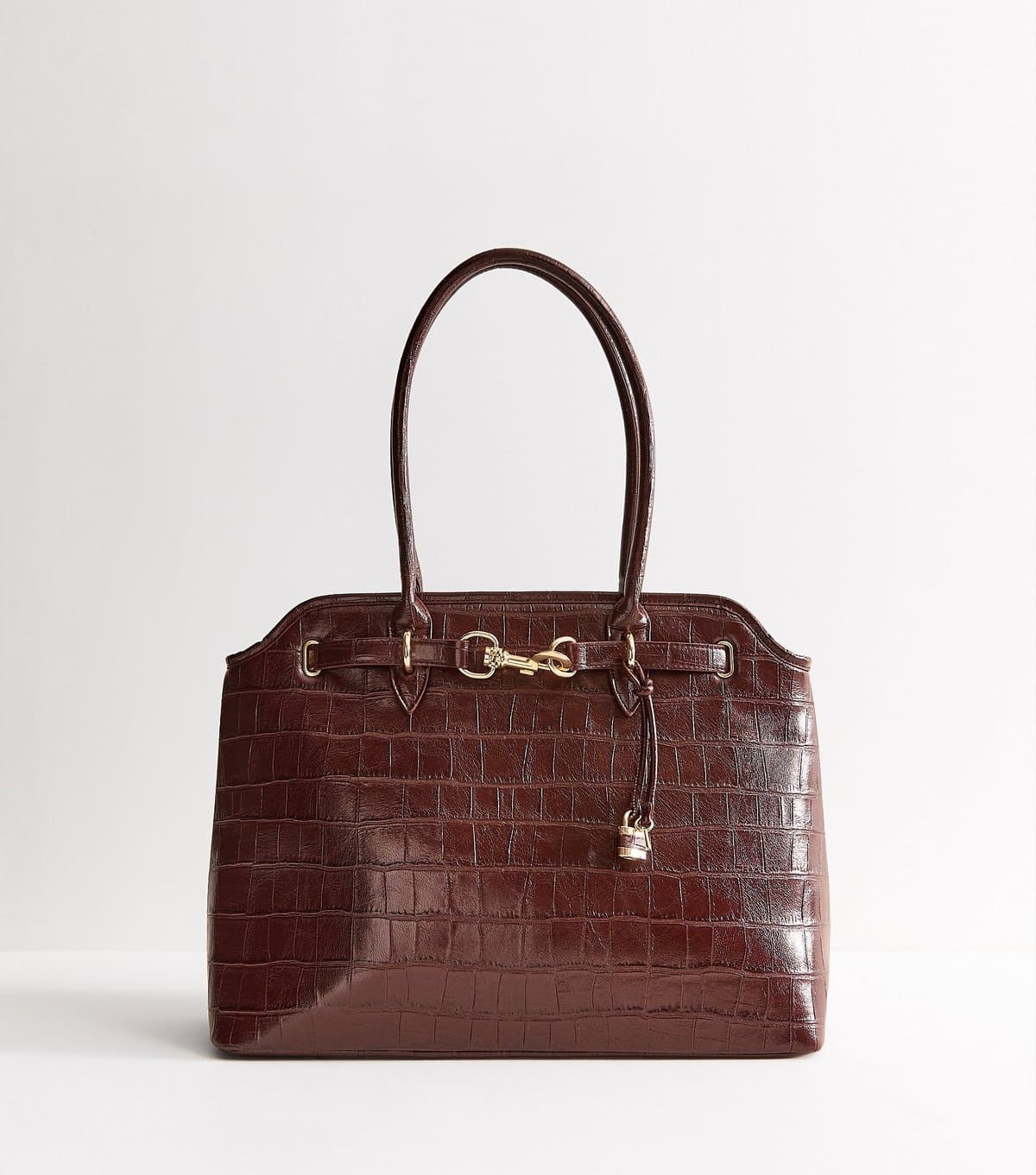 New Look Dark Burgundy Faux Leather Crocodile Embossed Tote Bag New Look