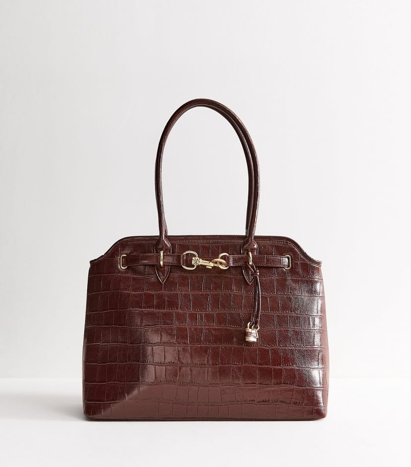 New Look Dark Burgundy Faux Leather Crocodile Embossed Tote Bag New Look - 1