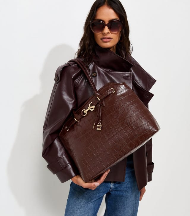 New Look Dark Burgundy Faux Leather Crocodile Embossed Tote Bag New Look - 2