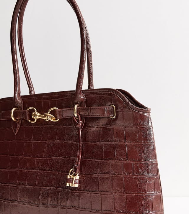 New Look Dark Burgundy Faux Leather Crocodile Embossed Tote Bag New Look - 3