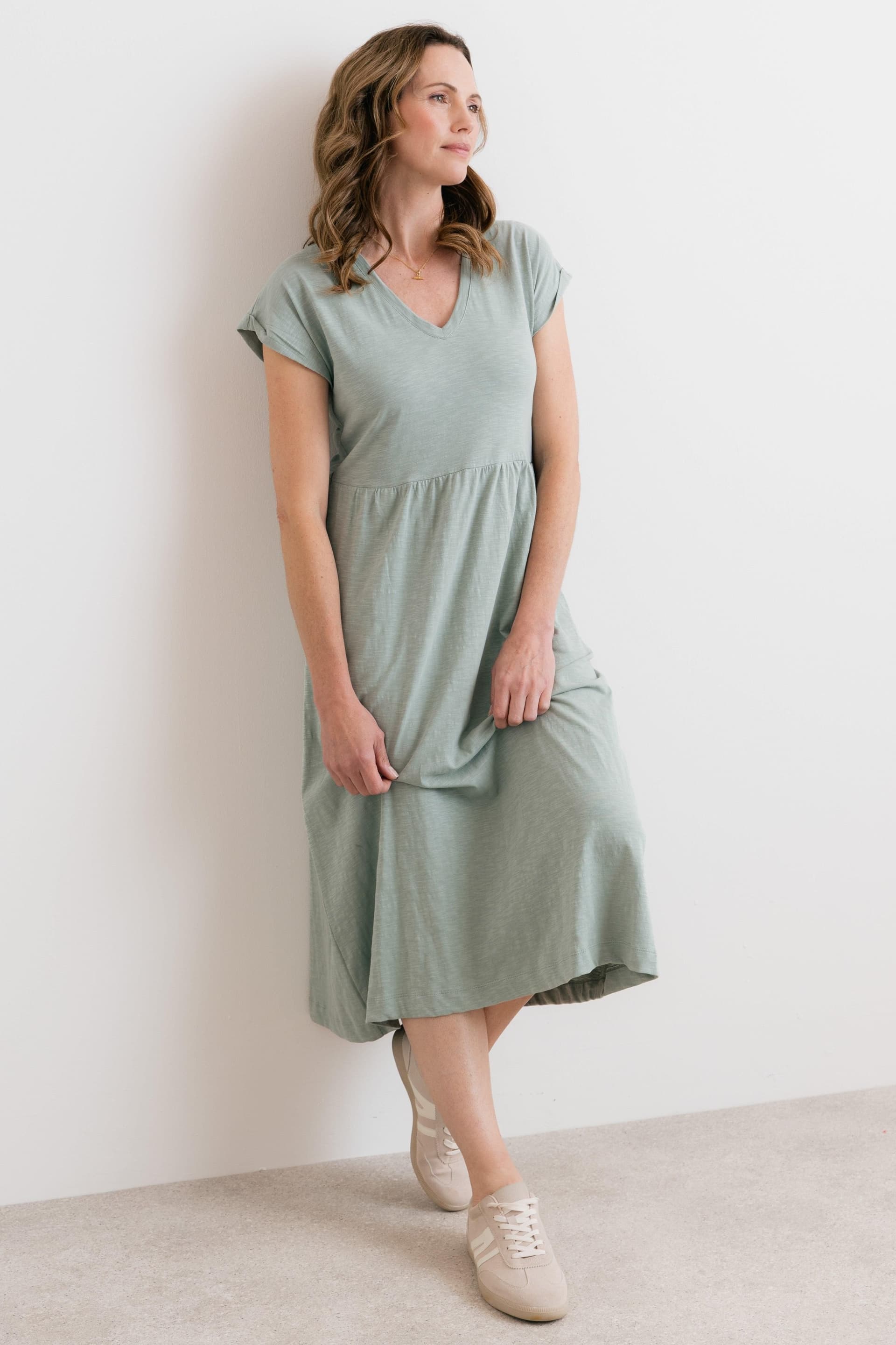 Lily & Me Lily & Me Women's Shine Cotton Jersey Dress in Olive