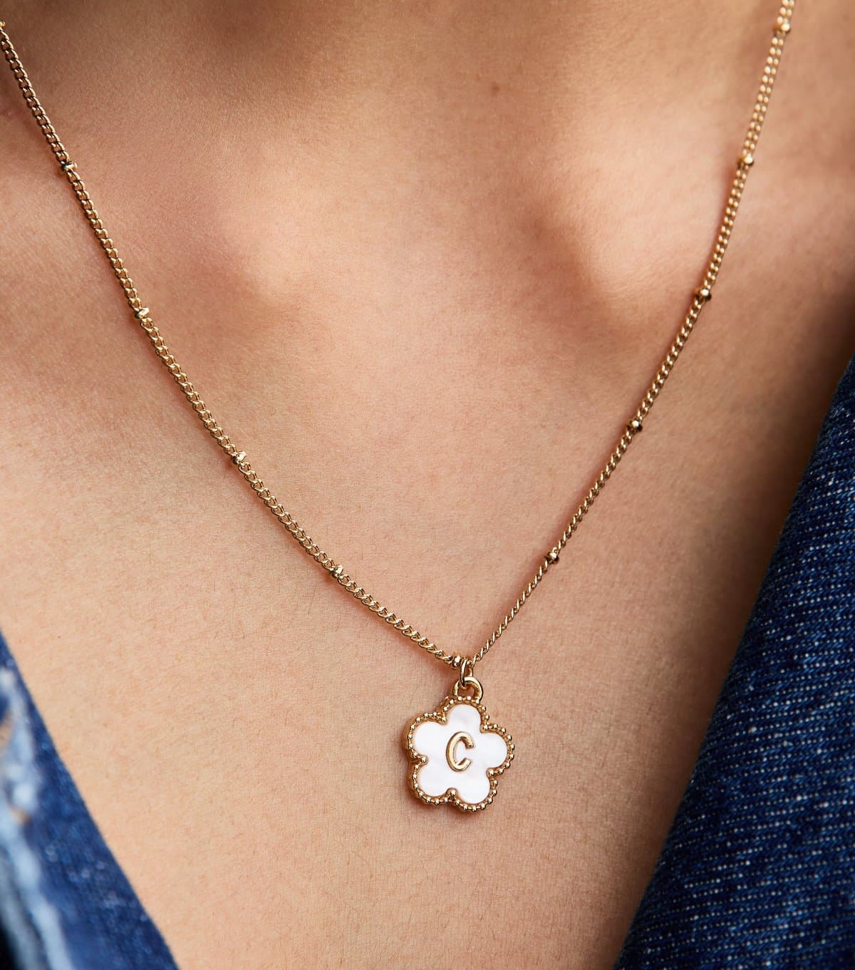 New Look 18ct Gold Plated Initial C Flower Necklace New Look