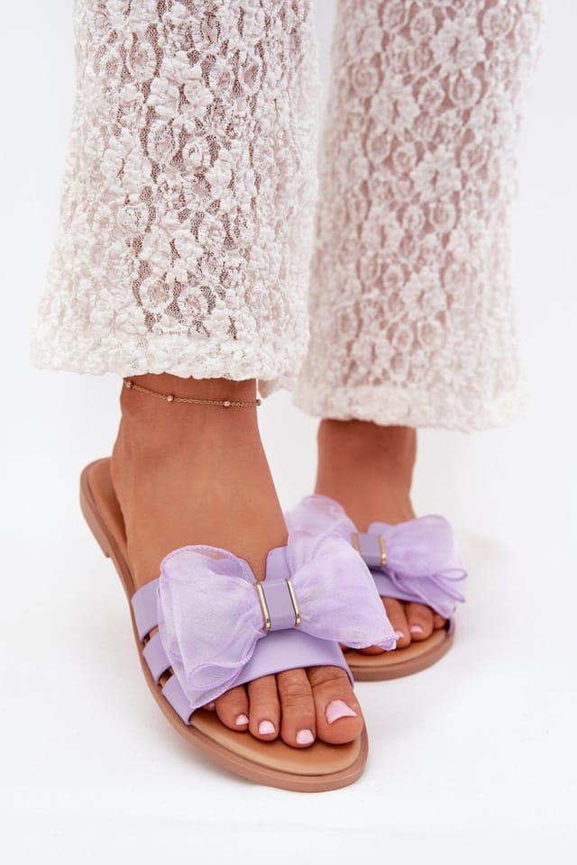 Love Lace Love Lace Women's Flat Heel Tulle Bow Sandals for Everyday Summer Wear Style in Violet - 3