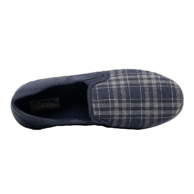 Zedzzz Zedzzz Men's Harley Check Felt Gusset Slippers in Navy - 3
