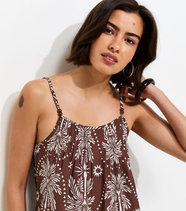 New Look Women's Brown Crepe Sun Patterened Bead Cami Strap Top New Look - 2