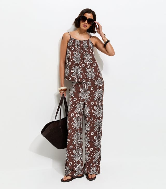 New Look Women's Brown Crepe Sun Patterened Bead Cami Strap Top New Look - 3