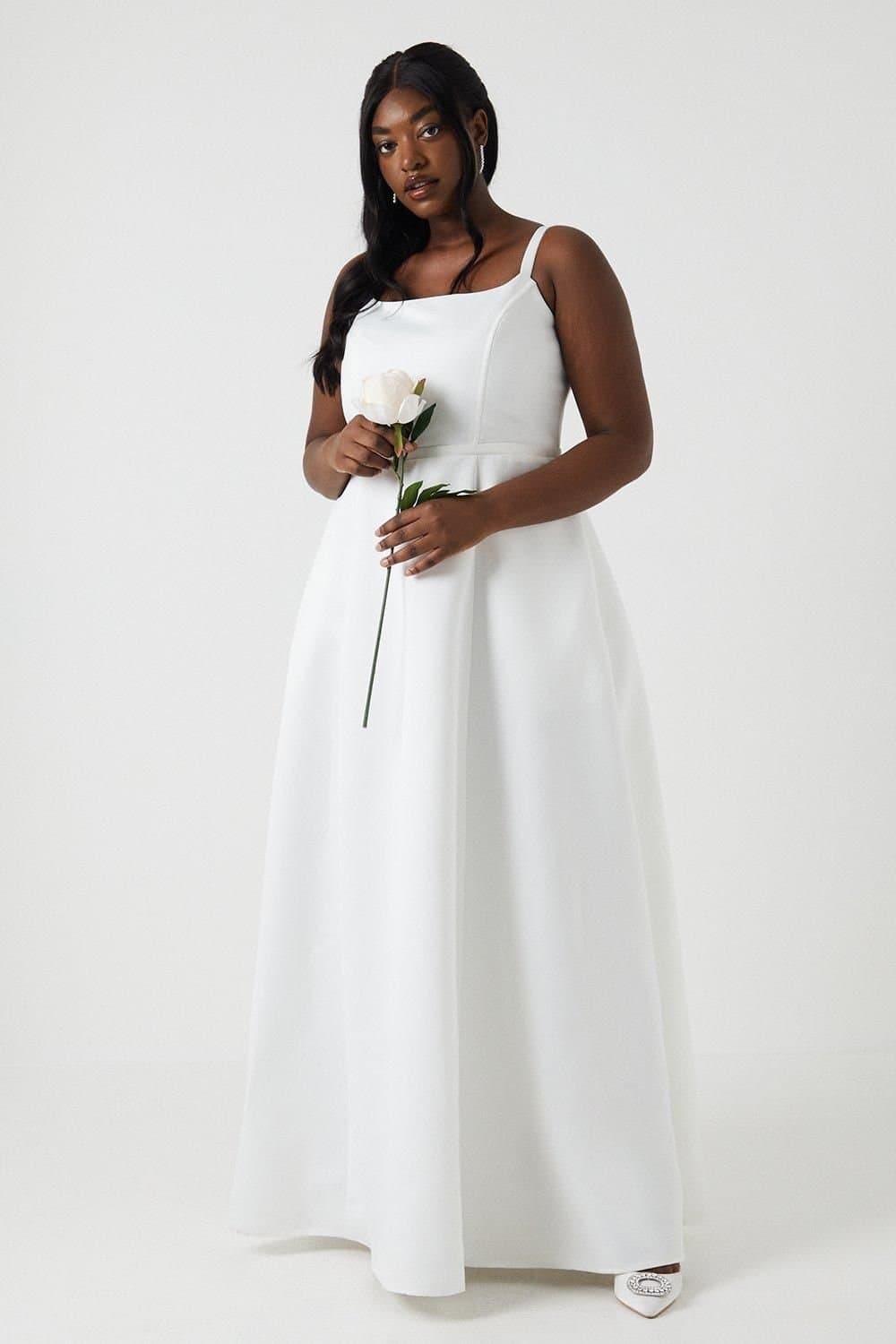 Coast Coast Women's Plus Size Structured Satin Full Skirt Wedding Dress in Ivory