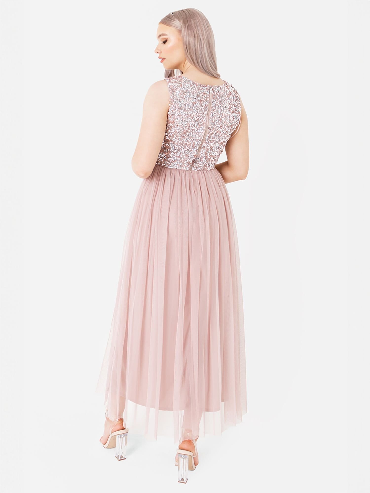 Maya Deluxe Maya Deluxe Women's Embellished Midaxi Dress in Light Pink - 4