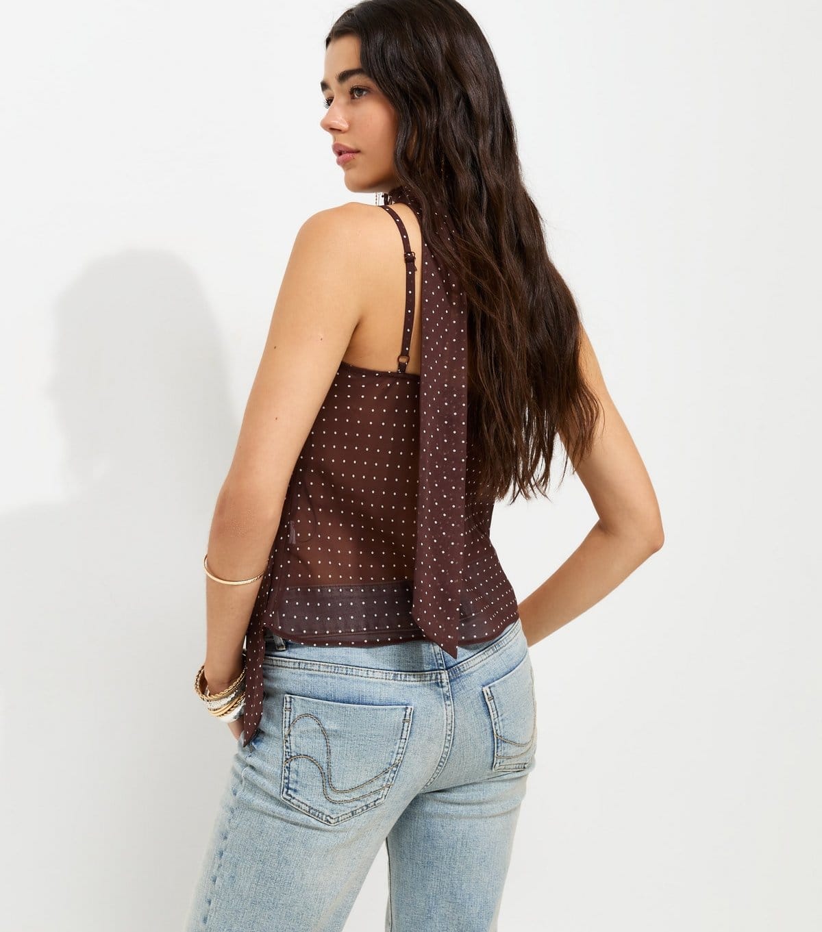 New Look Women's Brown Semi Sheer Spot Print Scarf Cami Top New Look - 4