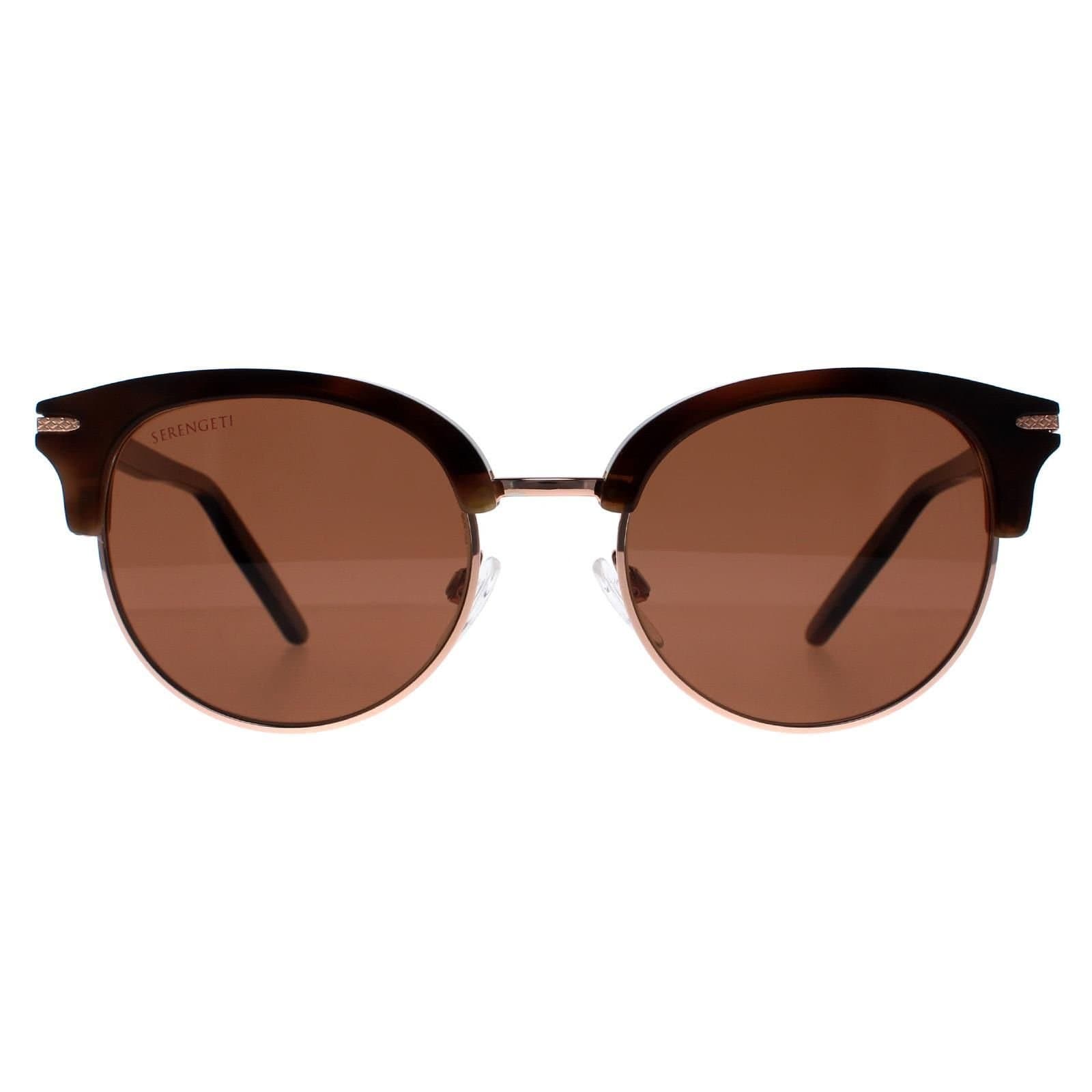 Serengeti Serengeti Women's Round Shiny Brown Mineral Polarized Drivers Brown Lela