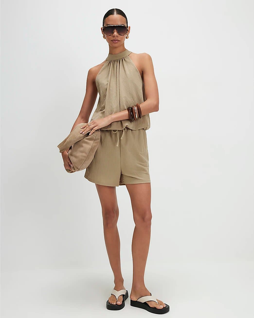 River Island River Island Womens Khaki Drawstring Shorts