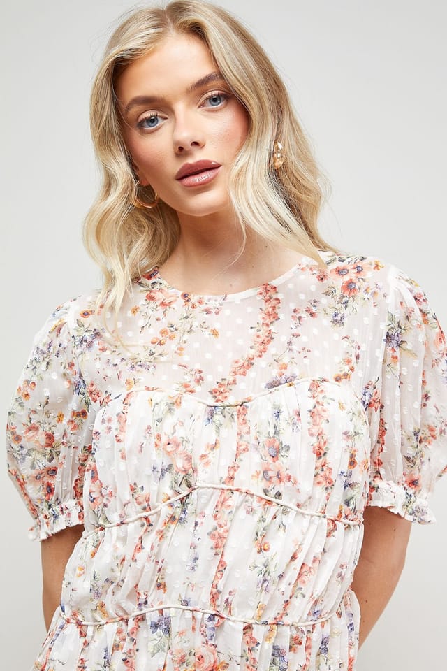 Oasis Oasis Women's Printed Dobby Shirred Bodice Mini Dress in Ivory - 3