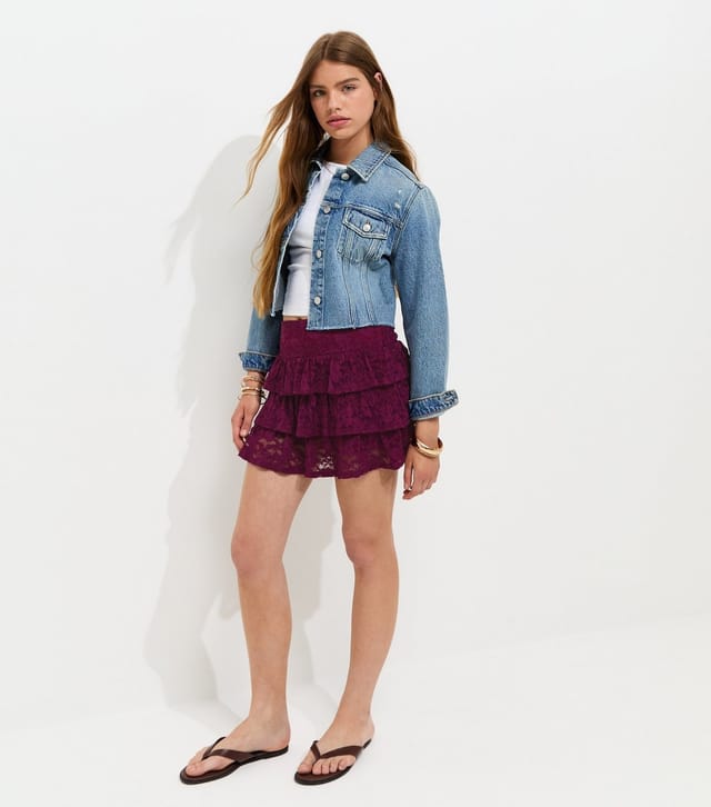 New Look Girls' Plum Lace Tiered Rara Skort New Look - 3