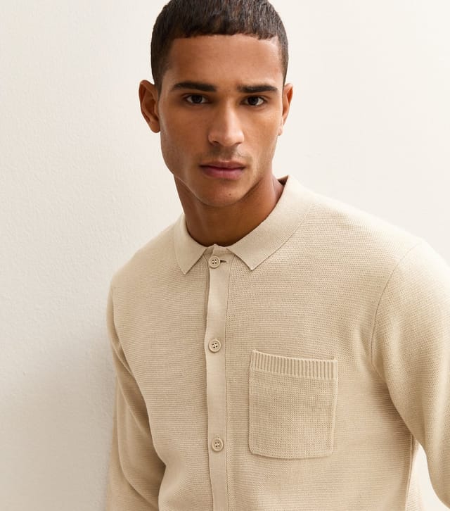 New Look Men's Stone Regular Fit Long Sleeve Knitted Shacket New Look - 3